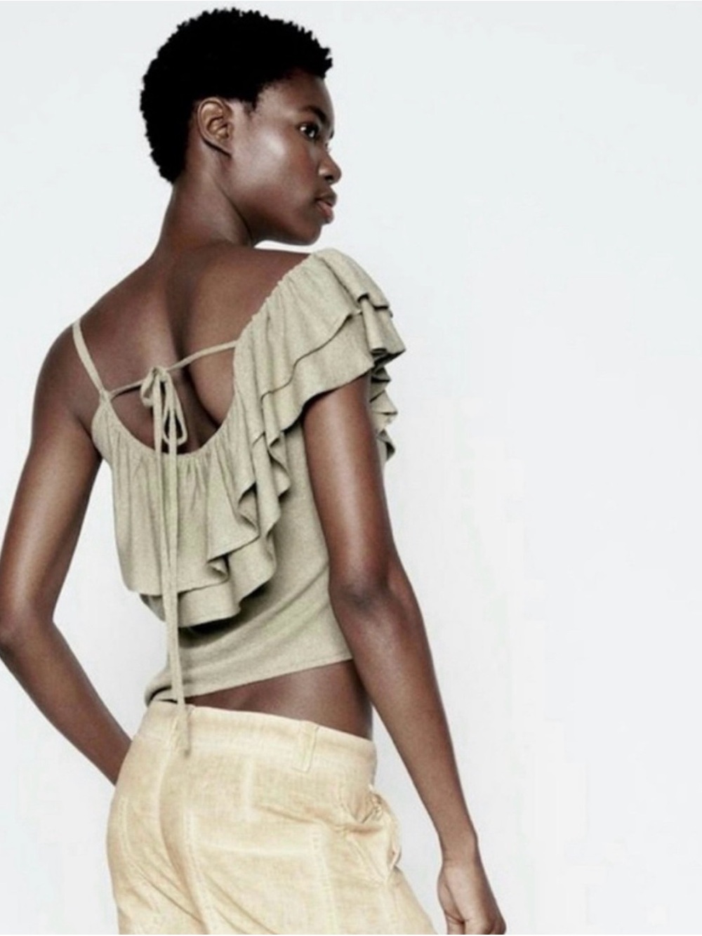 ZARA Ruffled One-Shoulder Ruffle Asymmetrical Light Taupe NWT s